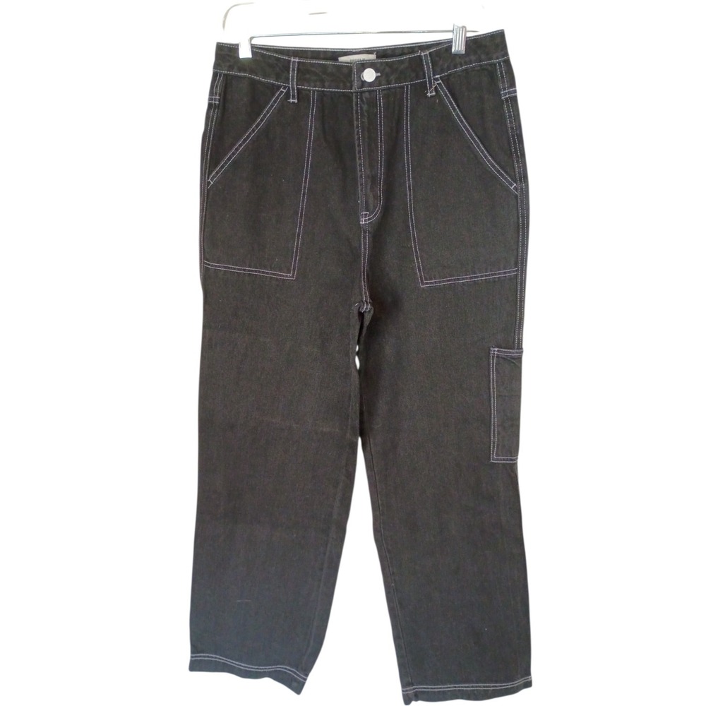 Vintage Y2K Black Carpenter Jeans Women's Baggy Wide Leg Contrast Stitch 30